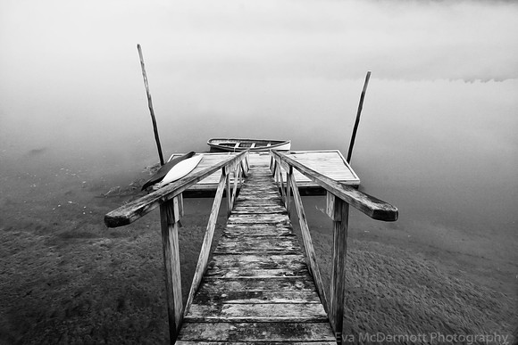 dock in fog Boothbay